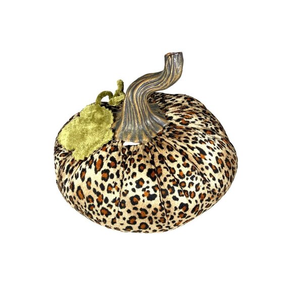 Leopard Print Pumpkin Decor Velvet Leaf Plastic Stem - Picture 4 of 12
